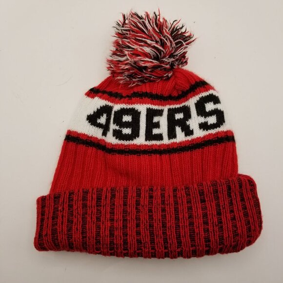 San Francisco 49ers New Era Scarlet Marl Cuffed Knit Hat with Pom - Picture 3 of 5